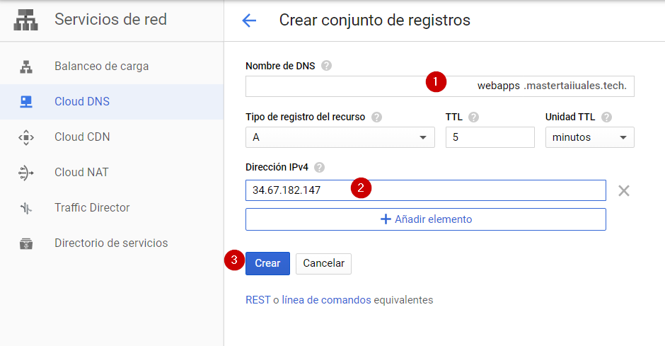 cloud dns crear conjunto de registros2