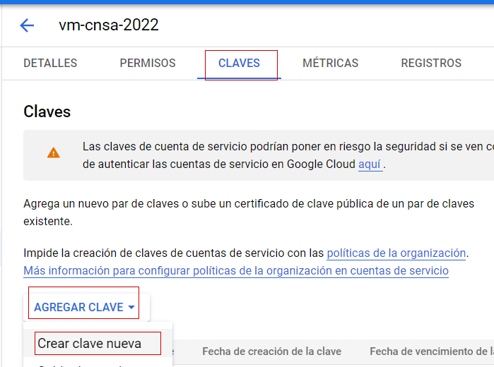 crear clave cuenta servicio5