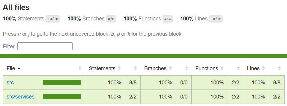 node jest coverage index